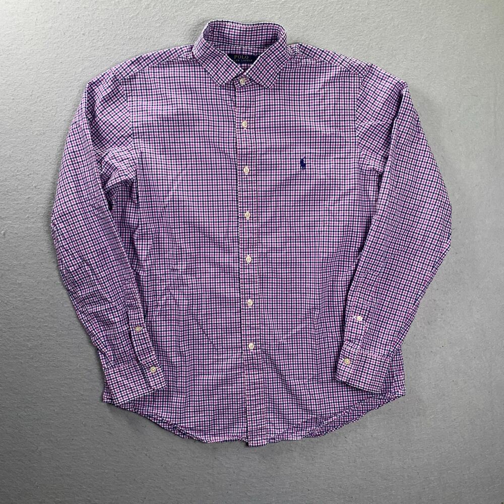 Polo Ralph Lauren Shirt Men’s Large Gingham Button Down Dressy Purple Preppy